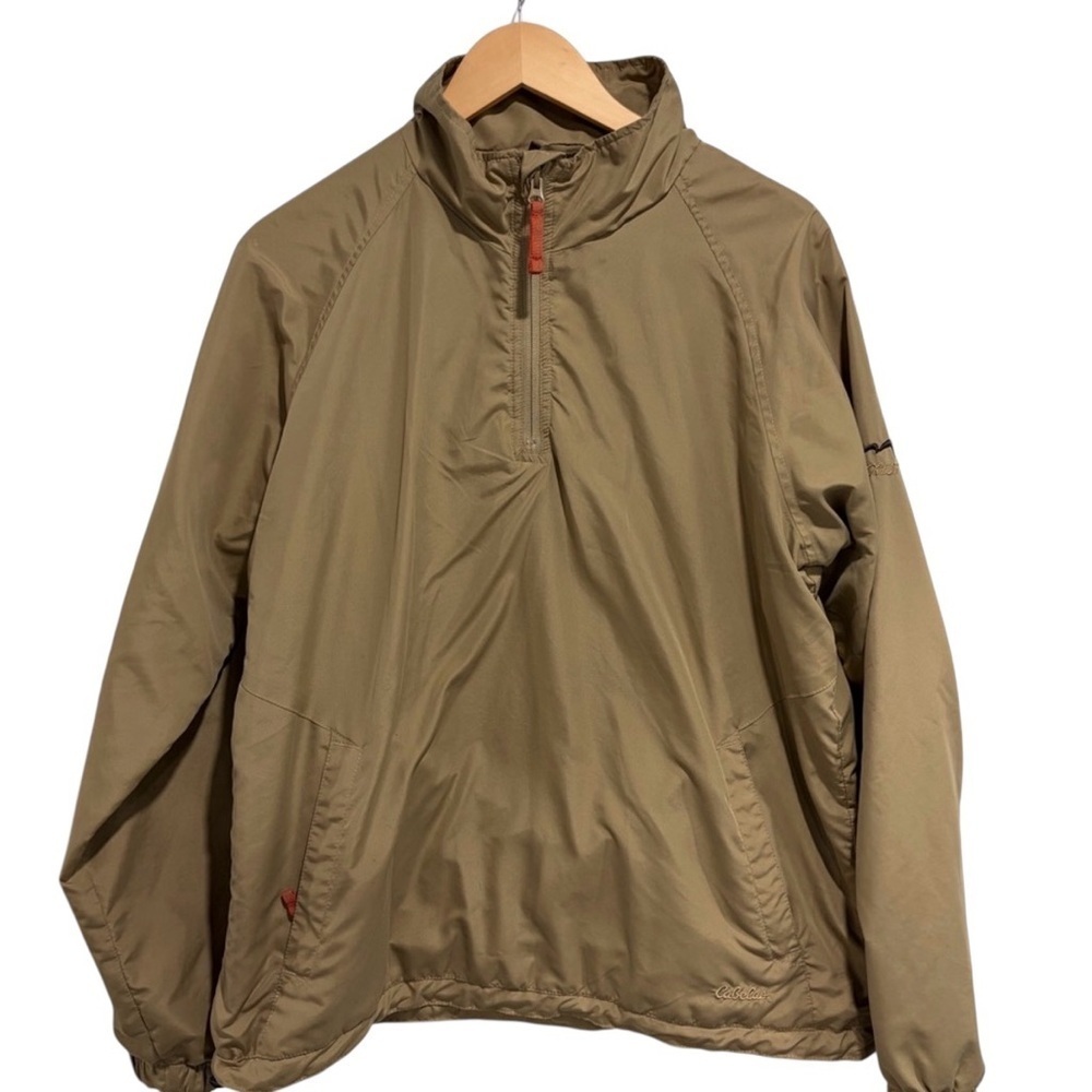Cabela's Tan Windbreaker Jacket Quarter Zip Drawstring Waist Hunting Outdoors
